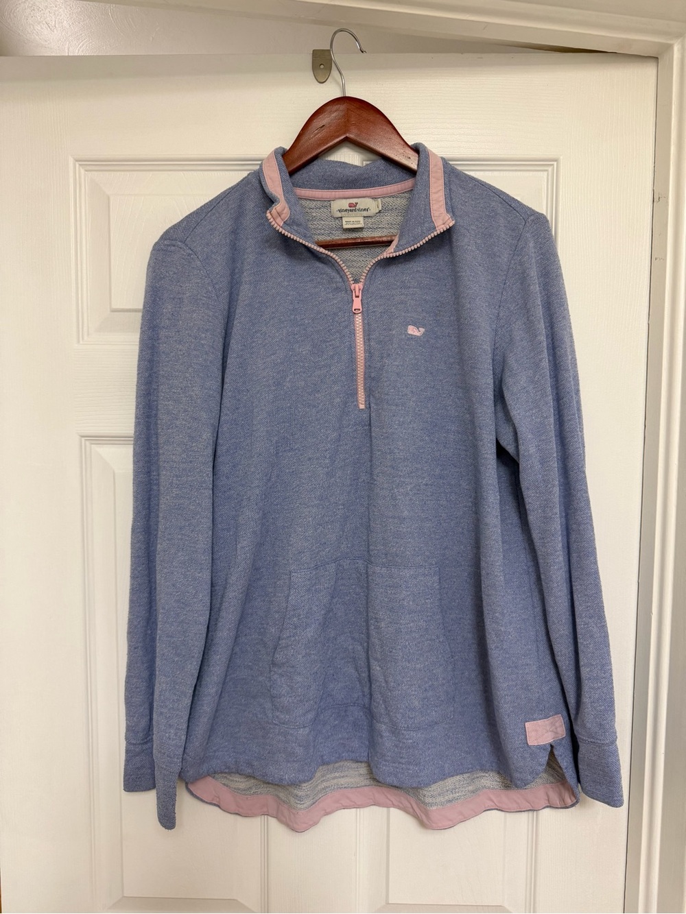 Vineyard Vines Pale Blue Half-Zip Pullover with Pink Trim